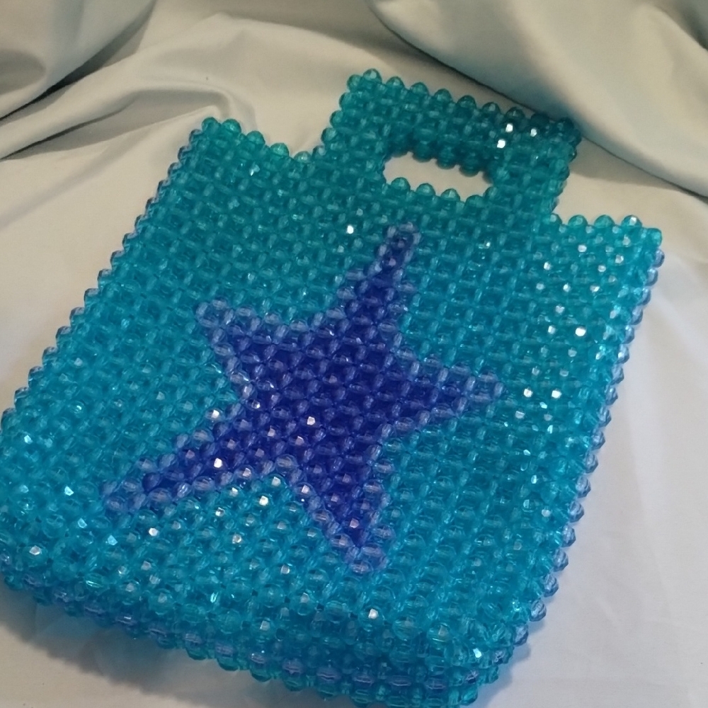 Blue Beaded Bag with Star